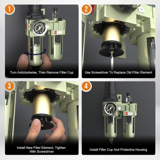 Alt view image 3 of 7 - NPT 3/4" Air Compressor Water Separator Filter Pressure Regulator AC4010-06,Pneumatic Compressed With Gauger Accessories,Semi-auto Drain Kit