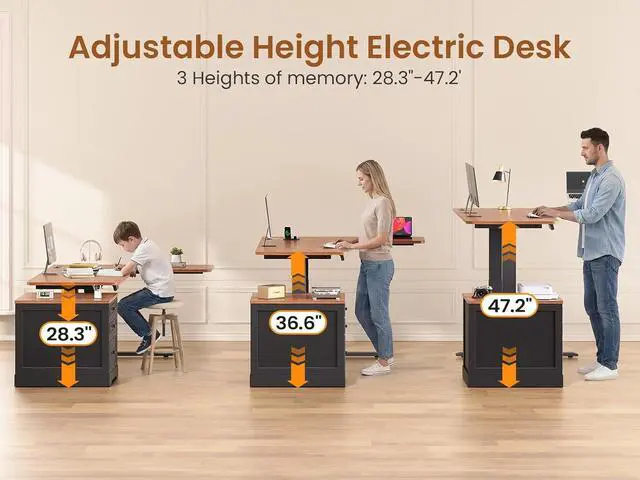 Alt view image 4 of 7 - Farmhouse L Shaped Electric Standing Desk, 70.9" x 39.4" Height Adjustable Office Executive Desk with 3 Drawers, Standing Computer Desks with Power Outlet for Home Office, Black Brown