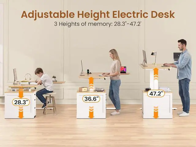 Alt view image 7 of 7 - Farmhouse L Shaped Electric Standing Desk, 70.9" x 39.4" Height Adjustable Office Executive Desk with 3 Drawers, Standing Computer Desks with Power Outlet for Home Office, Oak