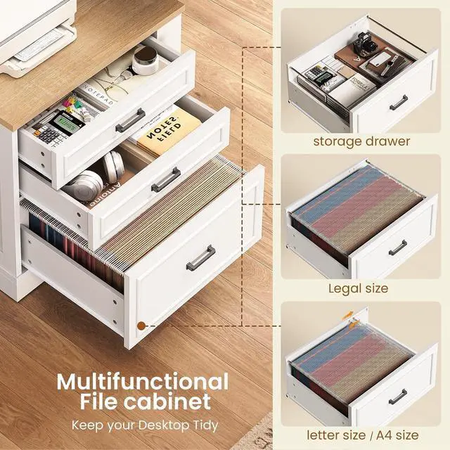 Alt view image 6 of 7 - Farmhouse L Shaped Electric Standing Desk, 70.9" x 39.4" Height Adjustable Office Executive Desk with 3 Drawers, Standing Computer Desks with Power Outlet for Home Office, Oak