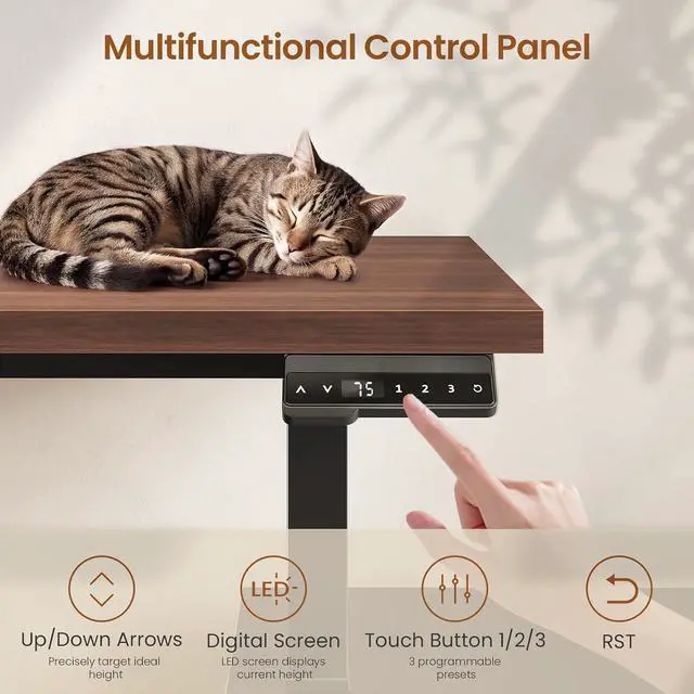 Alt view image 4 of 7 - Farmhouse L Shaped Electric Standing Desk with File Cabinet, 77 x 55'' Height Adjustable Home Office Computer Desk with 6 Drawers, Power Outlet, Sit Stand Desk, Black Brown