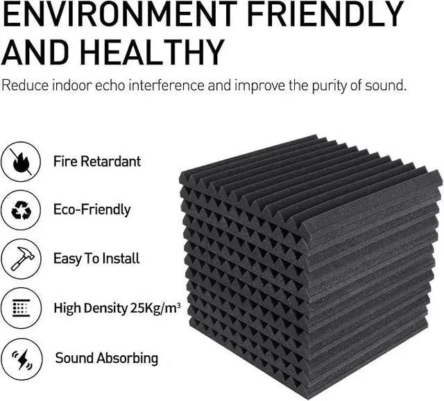 Alt view image 2 of 6 - 52 Pack Acoustic Foam Panels 1" x 12" x 12" Sound Proof Foam Panles Soundproofing Noise Cancelling Wedge Panels for Home Office Recoding Studio with 300PCS Double-Side Adhesive