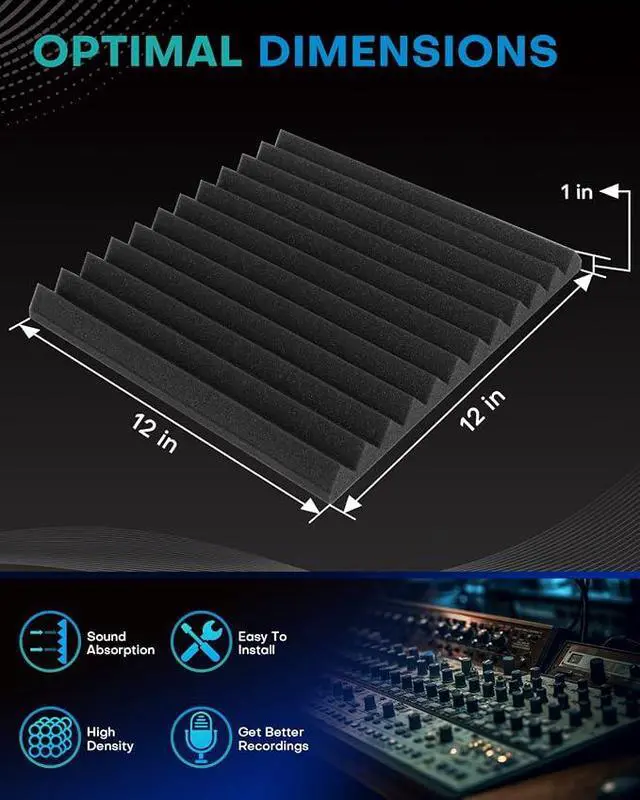 Alt view image 4 of 7 - 96 Pack Sound Proof Foam Panels for Walls, 1 X 12 X 12 Inches Acoustic Foam Panels, High Density Acoustic Panels Sound Absorbing, Black Noise Cancelling Studio Wedges(NOT ADHESIVE)