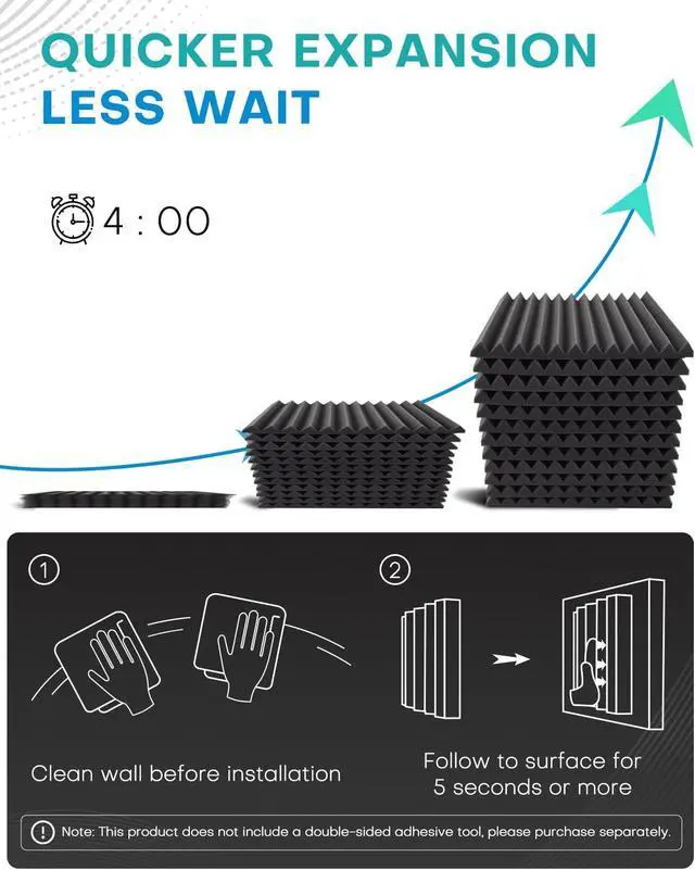 Alt view image 3 of 7 - 96 Pack Sound Proof Foam Panels for Walls, 1 X 12 X 12 Inches Acoustic Foam Panels, High Density Acoustic Panels Sound Absorbing, Black Noise Cancelling Studio Wedges(NOT ADHESIVE)