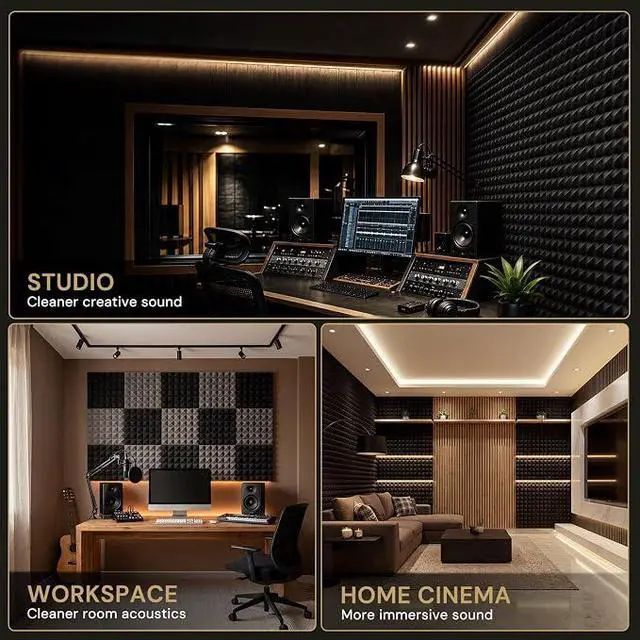Alt view image 5 of 7 - Acoustic Panels 50 Pack 2"x12"x12" with 300 PCS Double-Side Adhesive - Sound Proof Pyramid Foam for Walls, Home Studio Noise Absorption & Echo Control Kit