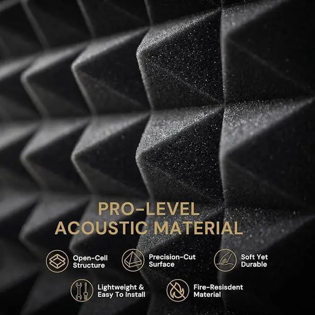 Alt view image 4 of 7 - Acoustic Panels 50 Pack 2"x12"x12" with 300 PCS Double-Side Adhesive - Sound Proof Pyramid Foam for Walls, Home Studio Noise Absorption & Echo Control Kit