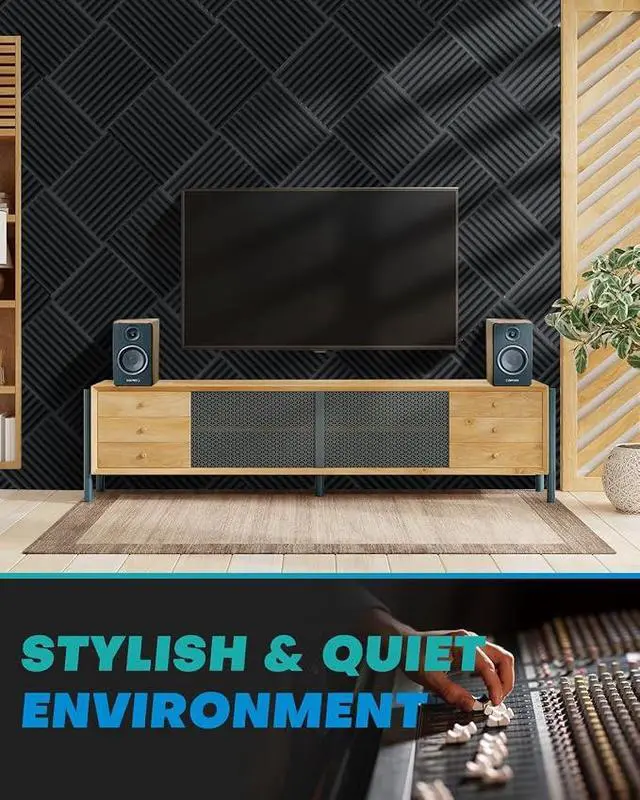 Alt view image 4 of 7 - 50 Pack Sound Proof Foam Panels for Walls, 2 X 12 X 12 Inches Acoustic Foam Panels, High Density Acoustic Panels Sound Absorbing, Noise Cancelling Studio Wedges, Black (NOT INCLUDE ADHESIVE)