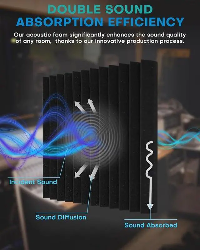 Alt view image 6 of 7 - 50 Pack Sound Proof Foam Panels for Walls, 2 X 12 X 12 Inches Acoustic Foam Panels, High Density Acoustic Panels Sound Absorbing, Noise Cancelling Studio Wedges, Black (NOT INCLUDE ADHESIVE)