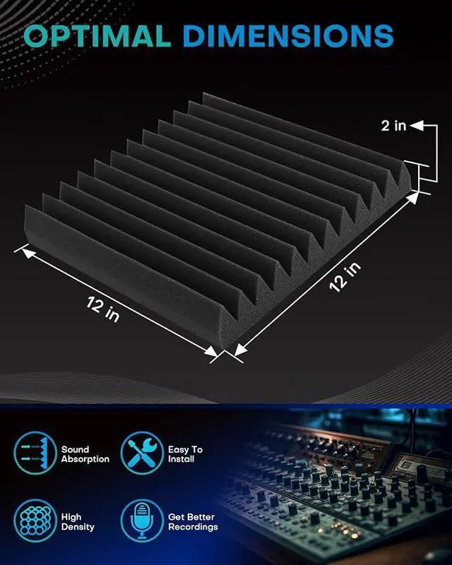Alt view image 2 of 7 - 50 Pack Sound Proof Foam Panels for Walls, 2 X 12 X 12 Inches Acoustic Foam Panels, High Density Acoustic Panels Sound Absorbing, Noise Cancelling Studio Wedges, Black (NOT INCLUDE ADHESIVE)