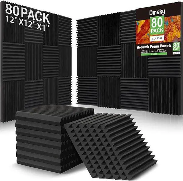 Main image of 80 Pack Acoustic Foam Panels,1"X 12" X 12"Sound Proof Foam Panels,High Density Sound Absorbing Panels,Soundproof Wedges Panels for Studio Recording & Office & Home