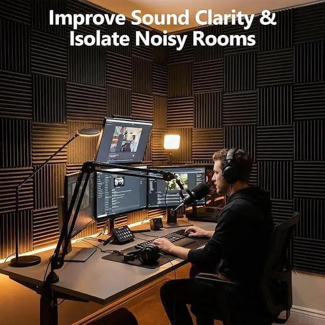 Alt view image 2 of 7 - 80 Pack Acoustic Foam Panels,1"X 12" X 12"Sound Proof Foam Panels,High Density Sound Absorbing Panels,Soundproof Wedges Panels for Studio Recording & Office & Home