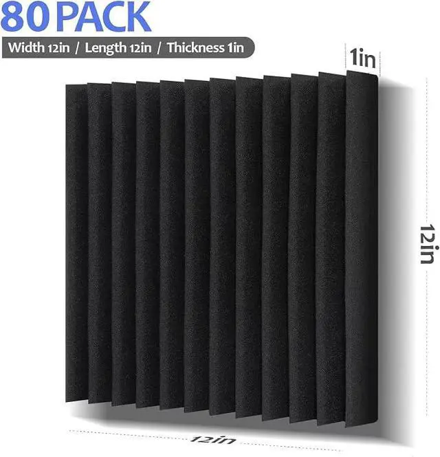 Alt view image 4 of 7 - 80 Pack Acoustic Foam Panels,1"X 12" X 12"Sound Proof Foam Panels,High Density Sound Absorbing Panels,Soundproof Wedges Panels for Studio Recording & Office & Home