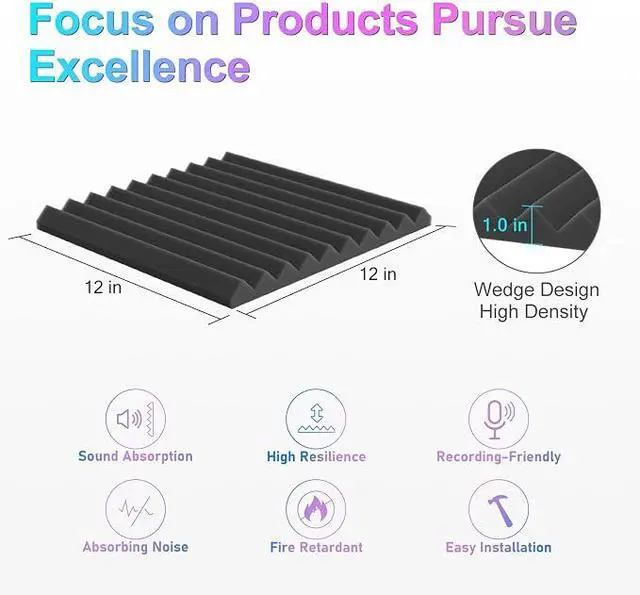 Alt view image 3 of 7 - 12 Pack Acoustic Foam Panels, Wedges Sound Proof Foam Panels for Walls
1" X 12" X 12", Black, NRC>0.8, High Desnsity, Studio Soundproofing, Fire Resistant, Noise Absorbing for Studio, Office, Home