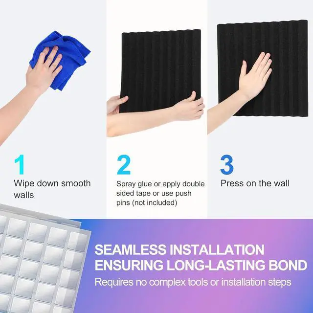Alt view image 6 of 7 - 12 Pack Acoustic Foam Panels, Wedges Sound Proof Foam Panels for Walls
1" X 12" X 12", Black, NRC>0.8, High Desnsity, Studio Soundproofing, Fire Resistant, Noise Absorbing for Studio, Office, Home