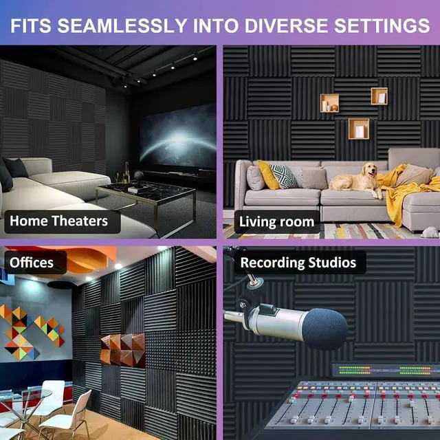 Alt view image 4 of 7 - 12 Pack Acoustic Foam Panels, Wedges Sound Proof Foam Panels for Walls
1" X 12" X 12", Black, NRC>0.8, High Desnsity, Studio Soundproofing, Fire Resistant, Noise Absorbing for Studio, Office, Home