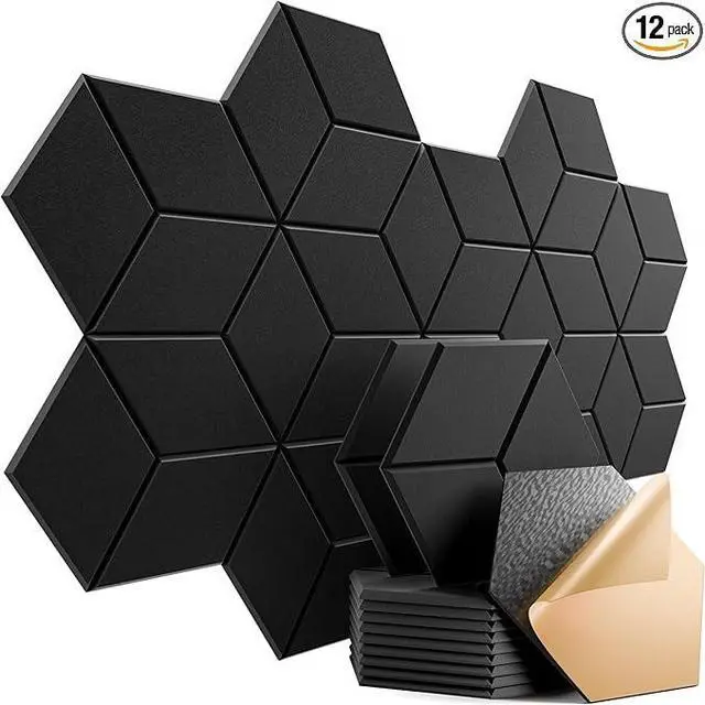 Main image of 12 Pack Self-Adhesive Acoustic Panels 12" X 10" X 0.4" - Sound Proof Foam Panels for Walls with High Density, Y-Lined Design, Flame Resistant, Absorb Noise and Eliminate Echoes(Black)