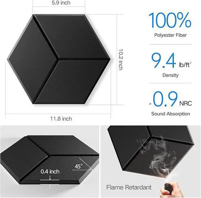 Alt view image 3 of 6 - 12 Pack Self-Adhesive Acoustic Panels 12" X 10" X 0.4" - Sound Proof Foam Panels for Walls with High Density, Y-Lined Design, Flame Resistant, Absorb Noise and Eliminate Echoes(Black)