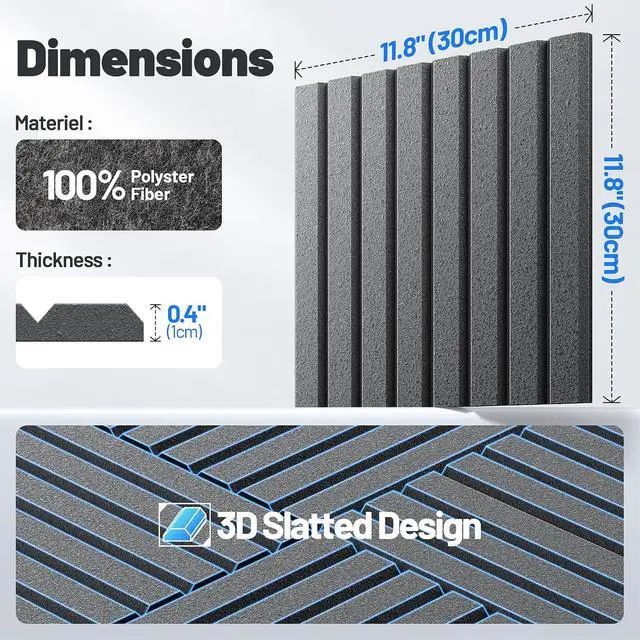 Alt view image 2 of 7 - 12 Pack Sound Proof Foam Panels for Walls, Acoustic Panels Self-Adhesive
12" X 12" X 0.4" Slatted Soundproof Wall Panel, High Density Sound Absorbing Panel for Gaming Recording Studio Decor-Black