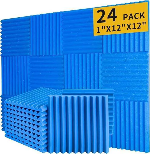 Main image of Blue Acoustic Panels 24 Pack 1 x 12x 12 Inches Sound Proof Foam for Wall Soundproof Noise Cancelling Wedge Studio Foam Panels Sound Absorbing High Density