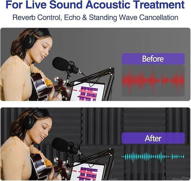 Alt view image 3 of 6 - Blue Acoustic Panels 24 Pack 1 x 12x 12 Inches Sound Proof Foam for Wall Soundproof Noise Cancelling Wedge Studio Foam Panels Sound Absorbing High Density