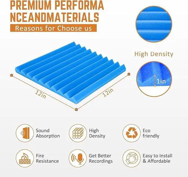 Alt view image 4 of 6 - Blue Acoustic Panels 24 Pack 1 x 12x 12 Inches Sound Proof Foam for Wall Soundproof Noise Cancelling Wedge Studio Foam Panels Sound Absorbing High Density