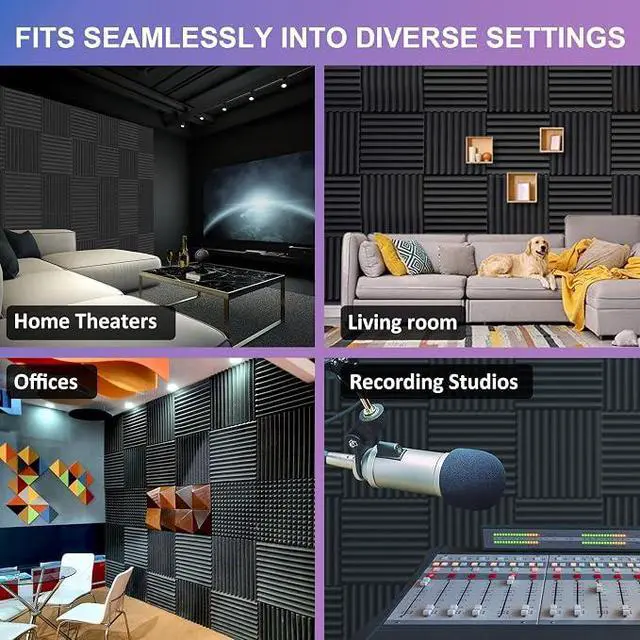 Alt view image 2 of 6 - Acoustic Foam Panels, 48 Pack 12x12x1 Inch Upgraded Self-Adhesive Soundproof Wall Panels Sound Absorbing Panel Treatment for Home Office Studio - Black
1" X 12" X 12", Black, Wedges, NRC>0.8, High Den