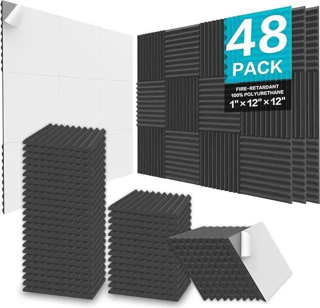 Main image of Acoustic Foam Panels, 48 Pack 12x12x1 Inch Upgraded Self-Adhesive Soundproof Wall Panels Sound Absorbing Panel Treatment for Home Office Studio - Black
1" X 12" X 12", Black, Wedges, NRC>0.8, High Den