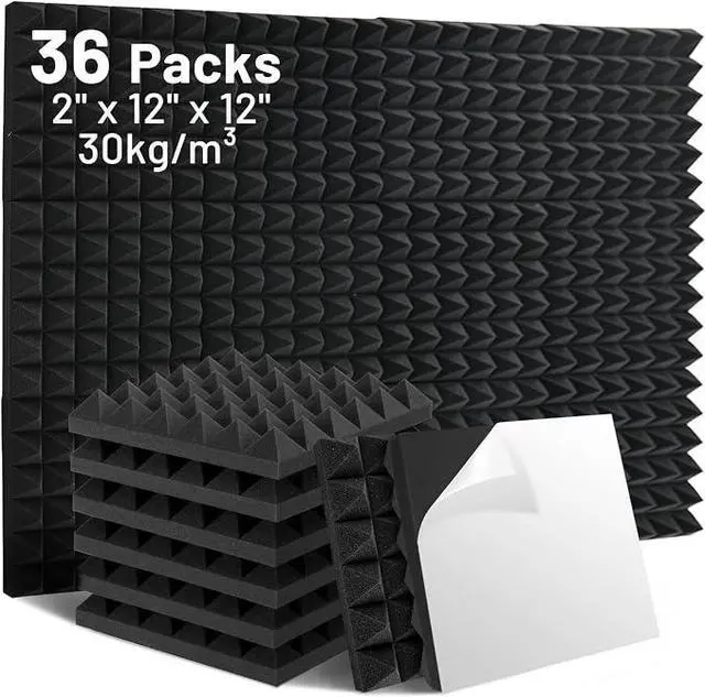 Main image of 36 Pack Sound Proof Foam Panels, 12" X 12" X 2" Pyramid Acoustic Foam Panels With Self-Adhesive, High Density Noise Reduction Soundproofing Panels for Office Studio Game Room(Black)