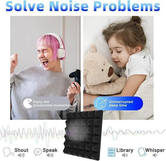 Alt view image 3 of 7 - 36 Pack Sound Proof Foam Panels, 12" X 12" X 2" Pyramid Acoustic Foam Panels With Self-Adhesive, High Density Noise Reduction Soundproofing Panels for Office Studio Game Room(Black)