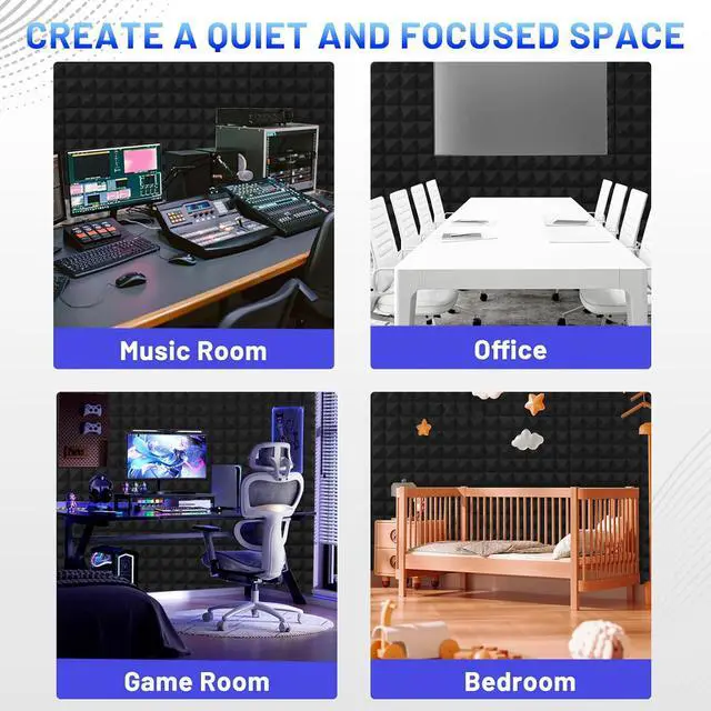 Alt view image 7 of 7 - 36 Pack Sound Proof Foam Panels, 12" X 12" X 2" Pyramid Acoustic Foam Panels With Self-Adhesive, High Density Noise Reduction Soundproofing Panels for Office Studio Game Room(Black)