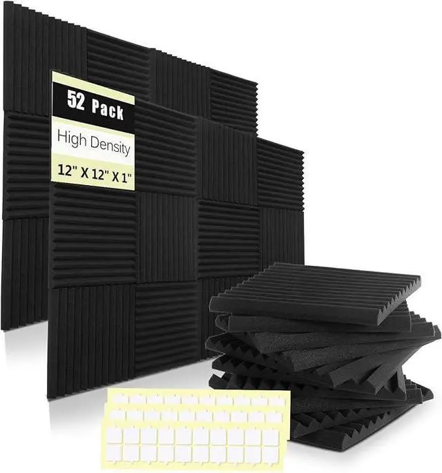 Main image of 52 Pack Acoustic Panels 1 X 12 X 12 Inches - Studio Foam Wedges High Density Panel Soundproof Foam for Walls - Home Office