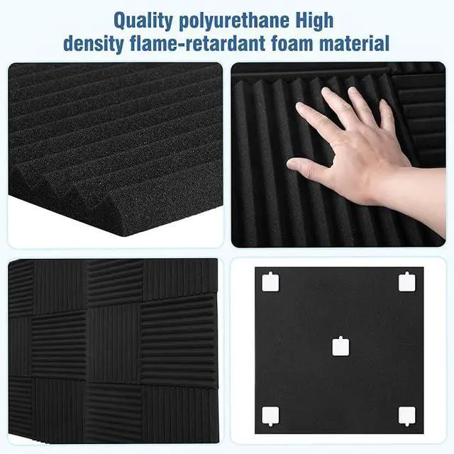 Alt view image 4 of 7 - 52 Pack Acoustic Panels 1 X 12 X 12 Inches - Studio Foam Wedges High Density Panel Soundproof Foam for Walls - Home Office