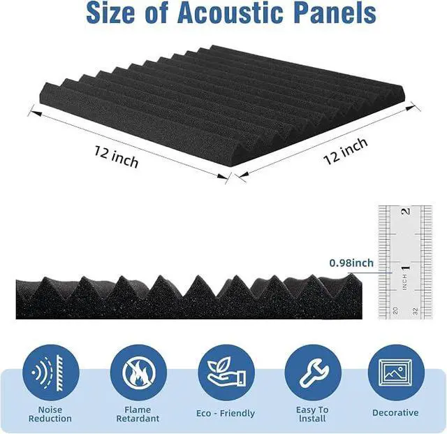Alt view image 5 of 7 - 52 Pack Acoustic Panels 1 X 12 X 12 Inches - Studio Foam Wedges High Density Panel Soundproof Foam for Walls - Home Office