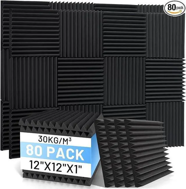 Main image of 80 Pack Sound Proof Foam Panels, 1" x 12" x 12" Acoustic Foam Panels for Wall High Density Soundproofing Wedge Panels for Studio Office Game Room