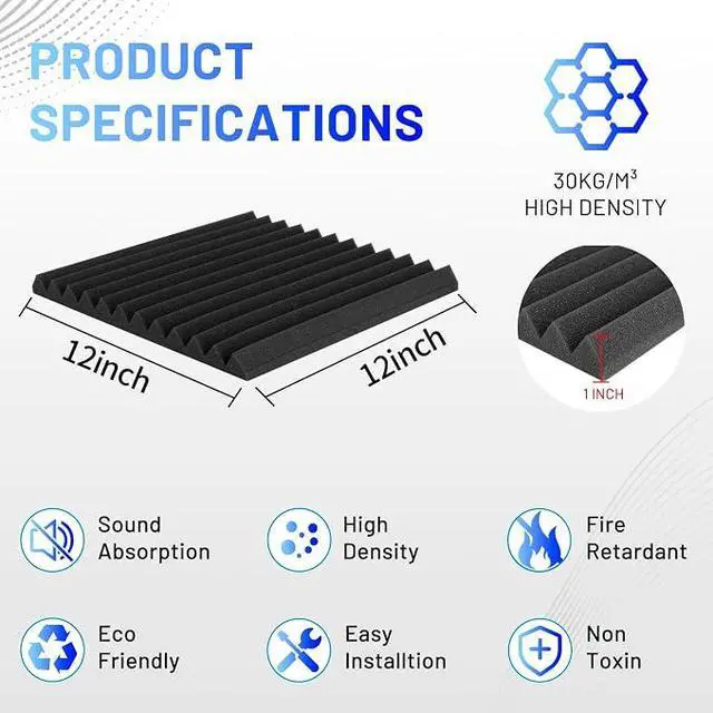 Alt view image 6 of 7 - 80 Pack Sound Proof Foam Panels, 1" x 12" x 12" Acoustic Foam Panels for Wall High Density Soundproofing Wedge Panels for Studio Office Game Room