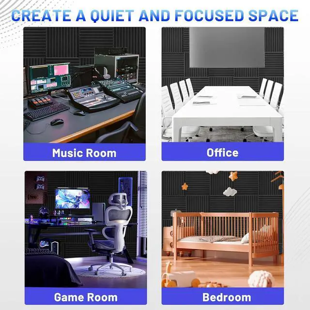 Alt view image 4 of 7 - 80 Pack Sound Proof Foam Panels, 1" x 12" x 12" Acoustic Foam Panels for Wall High Density Soundproofing Wedge Panels for Studio Office Game Room