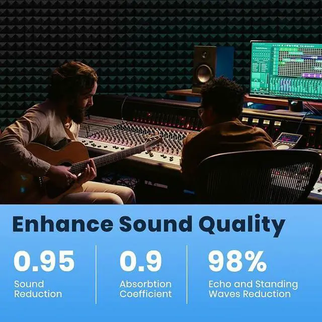 Alt view image 3 of 7 - 52 Pack Sound Proof Foam Panels for Walls, 12" X 12" X 2" Pyramid Acoustic Foam Panels, High Density Noise Reduction Soundproof Panels for Studio Game Room with 300PCS Double-Side Adhesive