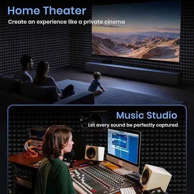 Alt view image 6 of 7 - 52 Pack Sound Proof Foam Panels for Walls, 12" X 12" X 2" Pyramid Acoustic Foam Panels, High Density Noise Reduction Soundproof Panels for Studio Game Room with 300PCS Double-Side Adhesive
