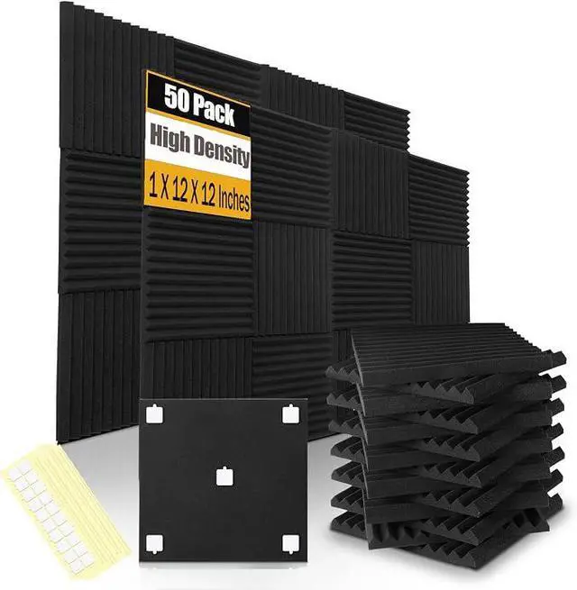 Main image of 50 Pack Acoustic Foam Panels 1" X 12" X 12" Wedge Soundproof Studio Foam for Walls Sound Absorbing Panels Sound Insulation for Studio (50 Pack, Black)