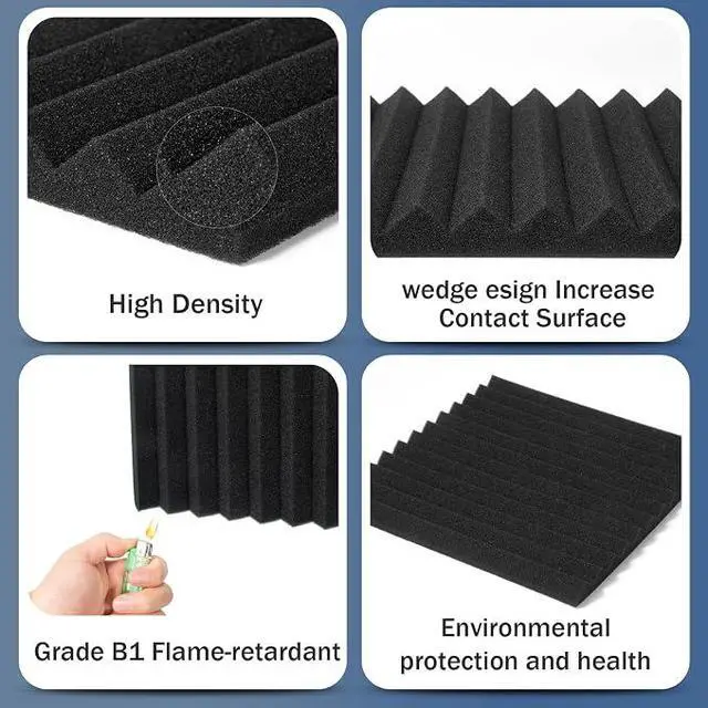 Alt view image 4 of 7 - 50 Pack Acoustic Foam Panels 1" X 12" X 12" Wedge Soundproof Studio Foam for Walls Sound Absorbing Panels Sound Insulation for Studio (50 Pack, Black)