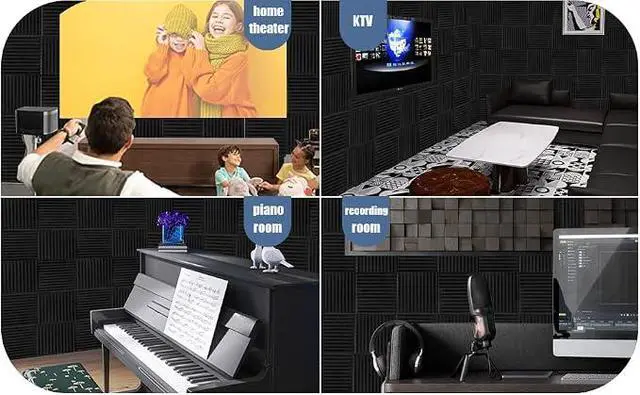 Alt view image 3 of 7 - 50 Pack Acoustic Foam Panels 1" X 12" X 12" Wedge Soundproof Studio Foam for Walls Sound Absorbing Panels Sound Insulation for Studio (50 Pack, Black)