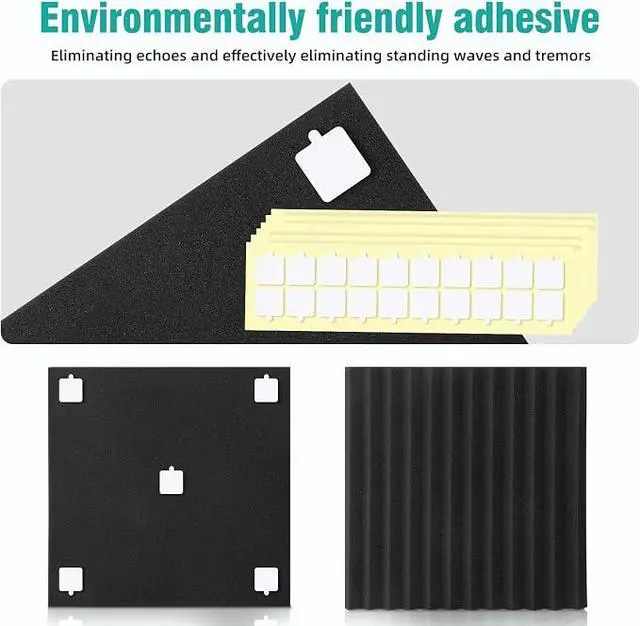 Alt view image 5 of 7 - 50 Pack Acoustic Foam Panels 1" X 12" X 12" Wedge Soundproof Studio Foam for Walls Sound Absorbing Panels Sound Insulation for Studio (50 Pack, Black)