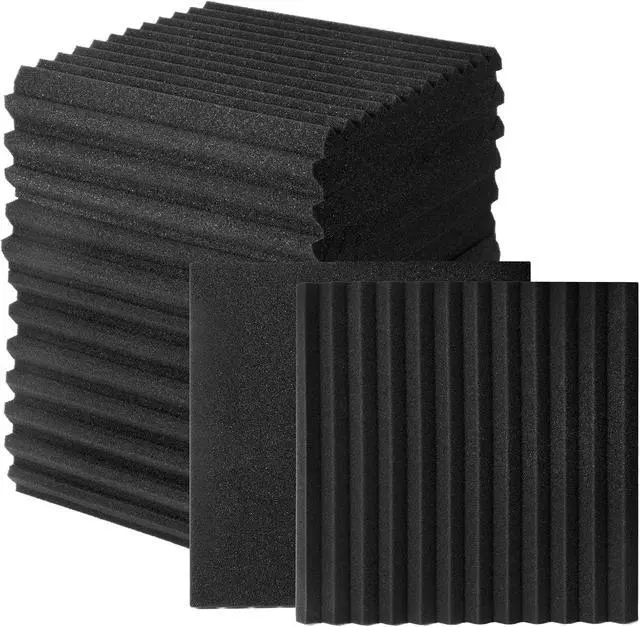 Alt view image 6 of 7 - 50 Pack Acoustic Foam Panels 1" X 12" X 12" Wedge Soundproof Studio Foam for Walls Sound Absorbing Panels Sound Insulation for Studio (50 Pack, Black)