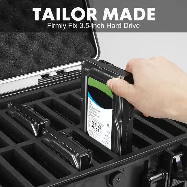 Alt view image 3 of 7 - Hard Drive Case Fits 25-Bay Protection 3.5" HDD | High-Density Protective Foam | External Hard Drive Organizer Storage Box Travel Carrying Suitcase with Handle