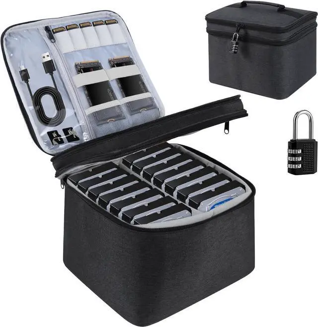 Main image of Hard Drive Case,14 -Bay Protective Storage Bag for 3.5" HDD, Large Capacity Storage Box with Lock,Portable External Hard Drive Carrying Case,Movable Grid and Shockproof(Bag only)