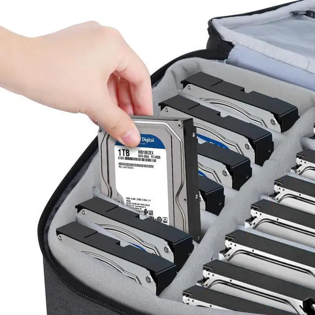 Alt view image 7 of 7 - Hard Drive Case,14 -Bay Protective Storage Bag for 3.5" HDD, Large Capacity Storage Box with Lock,Portable External Hard Drive Carrying Case,Movable Grid and Shockproof(Bag only)