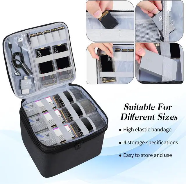 Alt view image 2 of 7 - Hard Drive Case,14 -Bay Protective Storage Bag for 3.5" HDD, Large Capacity Storage Box with Lock,Portable External Hard Drive Carrying Case,Movable Grid and Shockproof(Bag only)