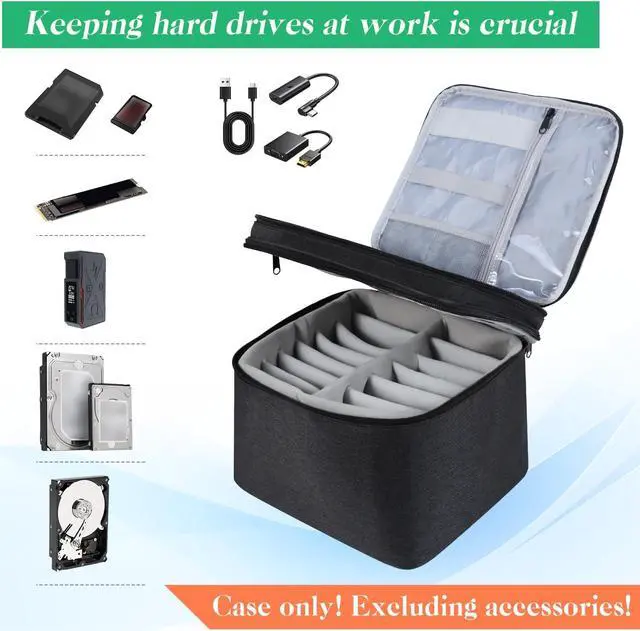 Alt view image 3 of 7 - Hard Drive Case,14 -Bay Protective Storage Bag for 3.5" HDD, Large Capacity Storage Box with Lock,Portable External Hard Drive Carrying Case,Movable Grid and Shockproof(Bag only)
