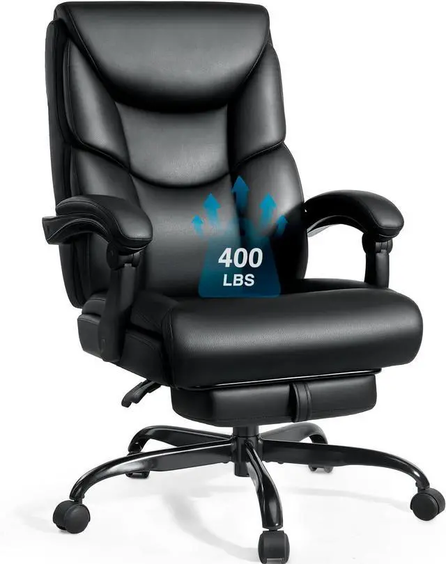 Main image of 400lbs Office Chair with Foot Rest, Reclining Big and Tall Office Chair with Lumbar Support Spring Cushion, High Back PU Leather Computer Chair,Comfy Desk Chair for Home Office
