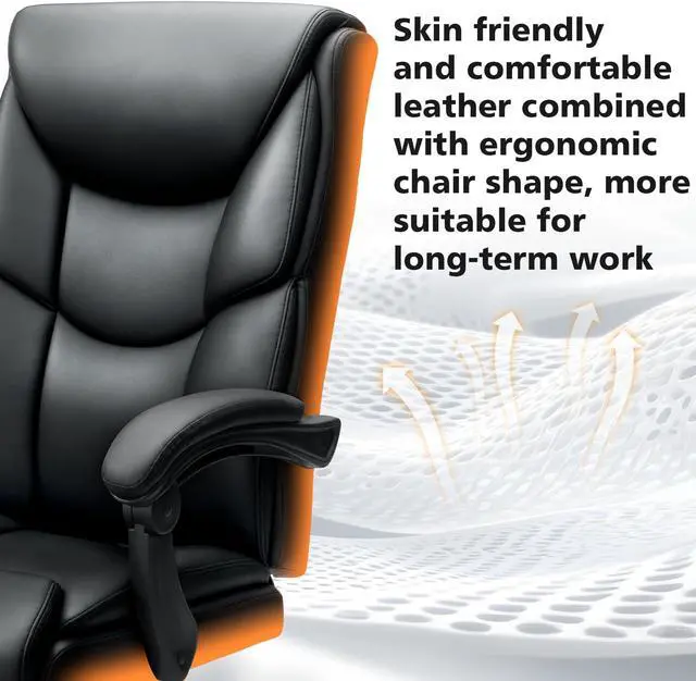 Alt view image 2 of 7 - 400lbs Office Chair with Foot Rest, Reclining Big and Tall Office Chair with Lumbar Support Spring Cushion, High Back PU Leather Computer Chair,Comfy Desk Chair for Home Office